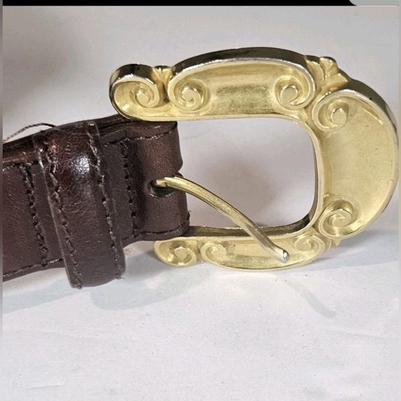 Fossil Ornate Brass Hardware Genuine Leather Belt Size M Heart Concho Westen VTG
